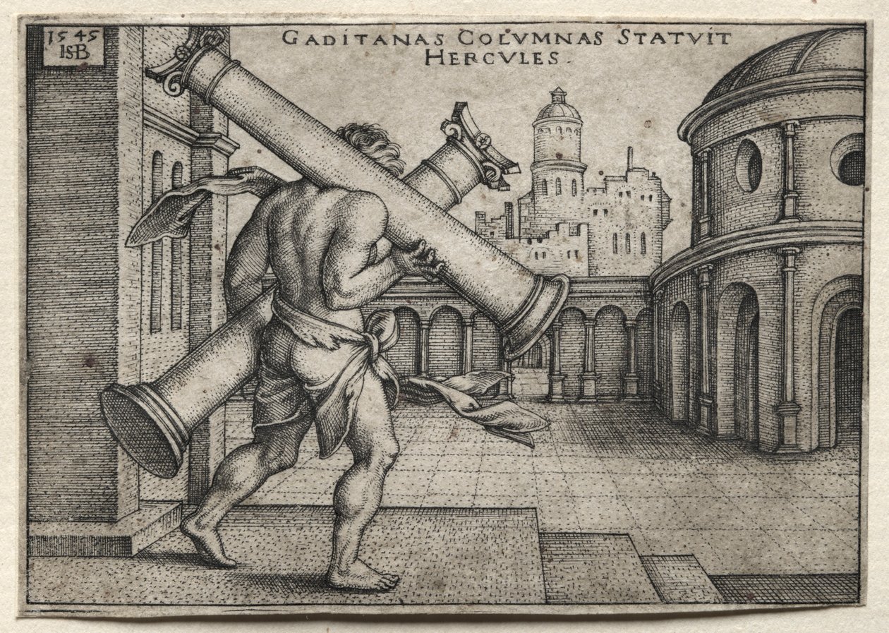 The Labours of Hercules: Hercules Carrying the Columns of Gades, 1545. av Hans Sebald Beham