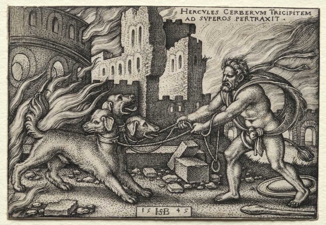 The Labors of Hercules: Hercules Dragging Cerberus from the Underworld, 1545. av Hans Sebald Beham