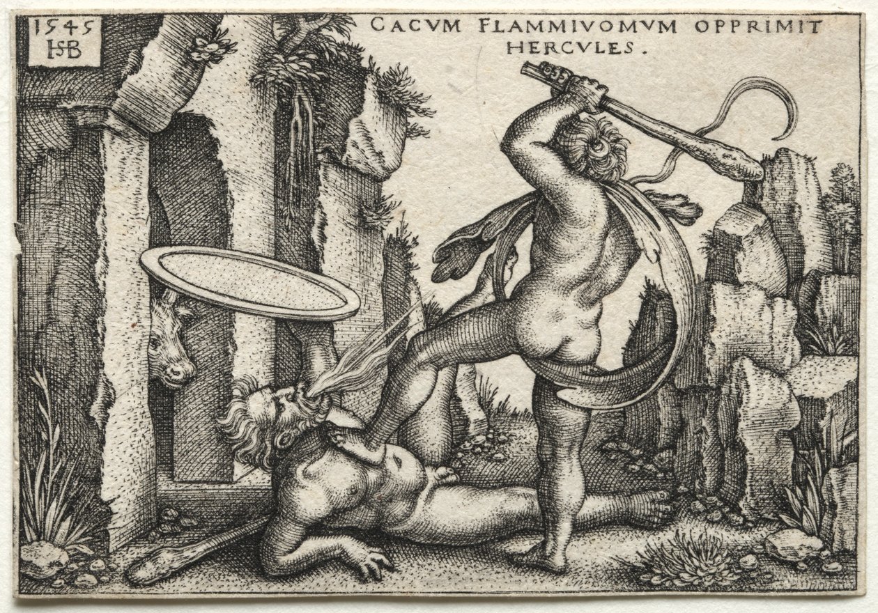 The Labors of Hercules: Hercules Killing the Giant Cacus, 1545. av Hans Sebald Beham