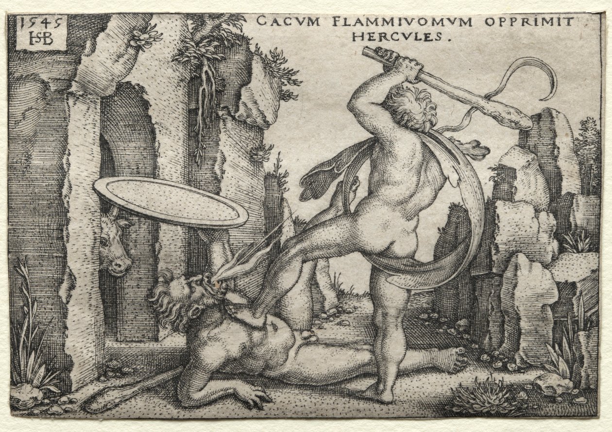 The Labors of Hercules: Hercules Killing the Giant Cacus, 1545. av Hans Sebald Beham