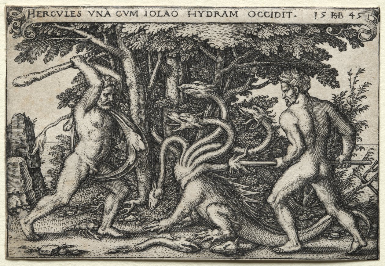The Labors of Hercules: Hercules Killing the Lernean Hydra av Hans Sebald Beham
