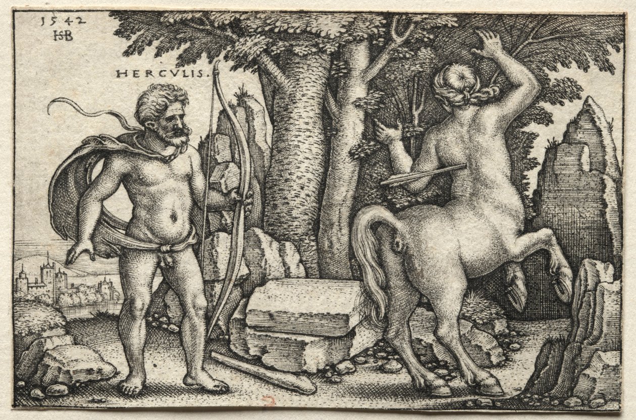 The Labors of Hercules: Hercules Shooting Nessus, 1542. av Hans Sebald Beham