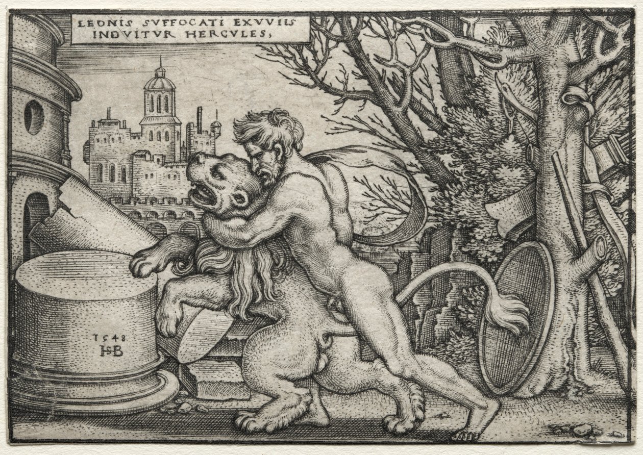 The Labours of Hercules: Hercules Strangling the Nemean Lion, 1548. av Hans Sebald Beham