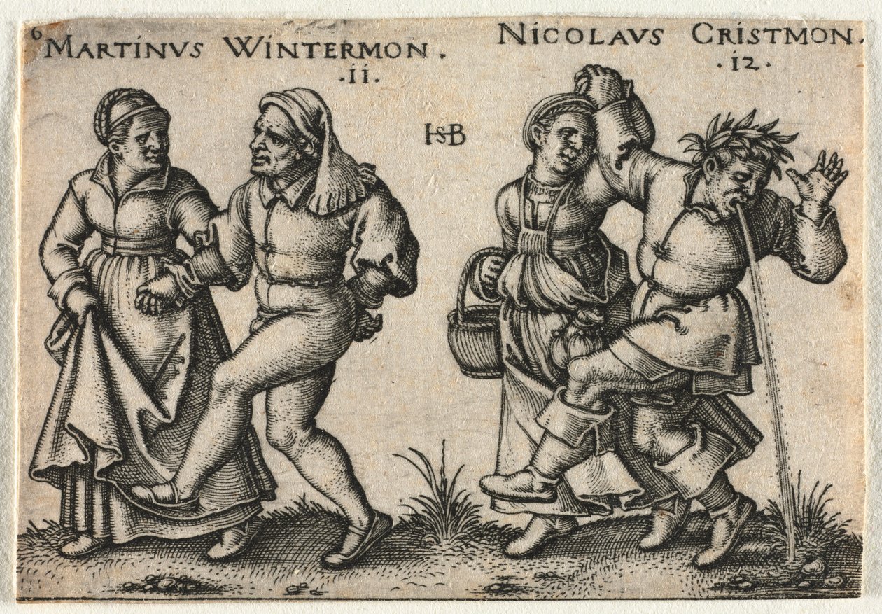 Bondbröllopet eller de tolv månaderna: 11-Martinus Wintermon 12-Nicolaus Cristmon, 1546. av Hans Sebald Beham