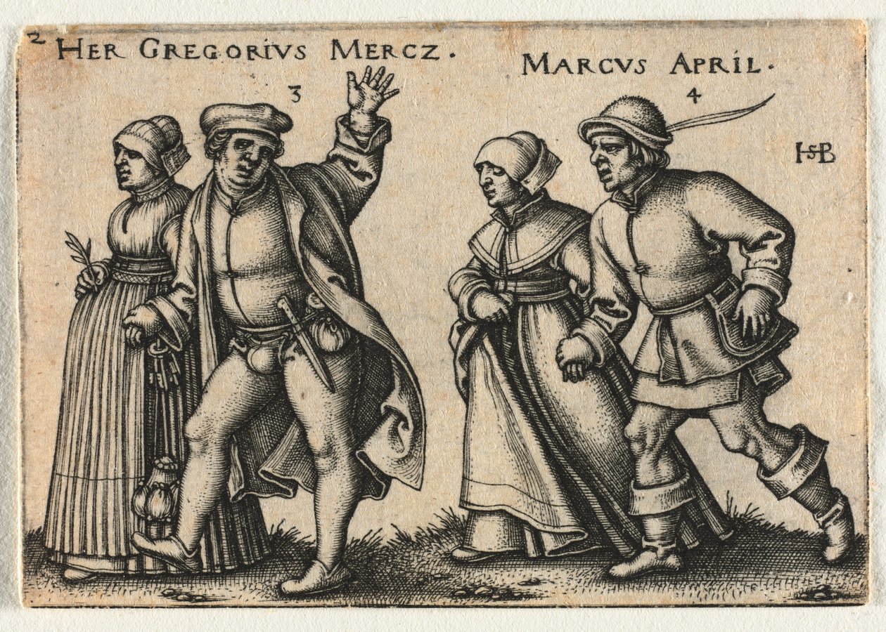 Bondbröllopet eller de tolv månaderna: 3-Hennes Gregorius Mercz 4-Marcus april av Hans Sebald Beham