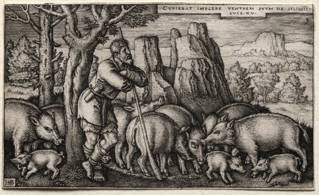 Den förlorade sonen: Tending Swine av Hans Sebald Beham