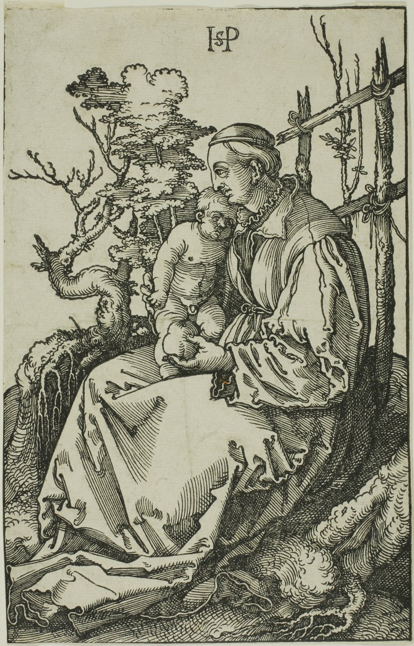 Jungfrun med päronet och barnet på bänken av Hans Sebald Beham