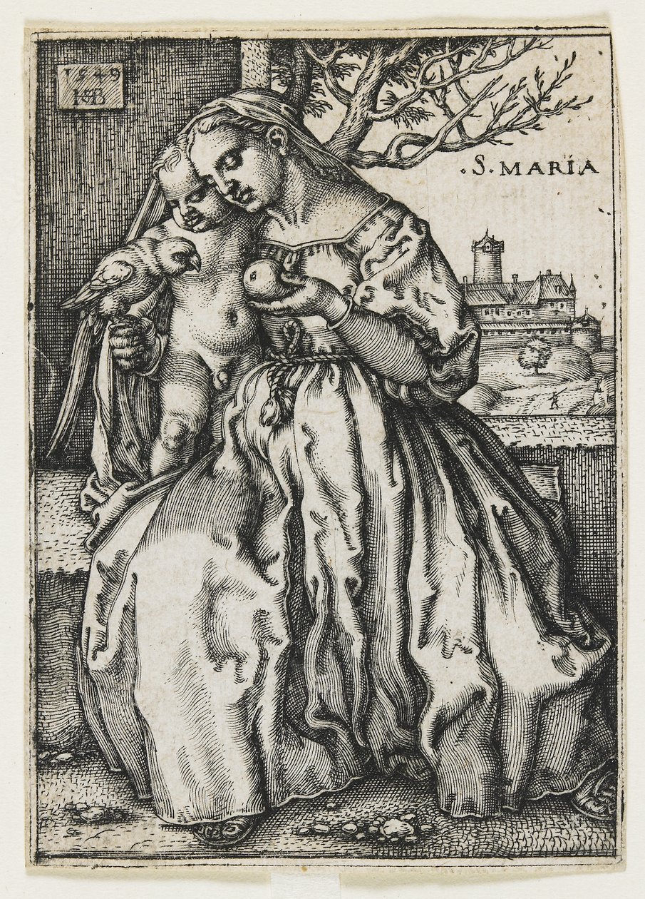 Jungfru och barn med en papegoja, 1549 av Hans Sebald Beham