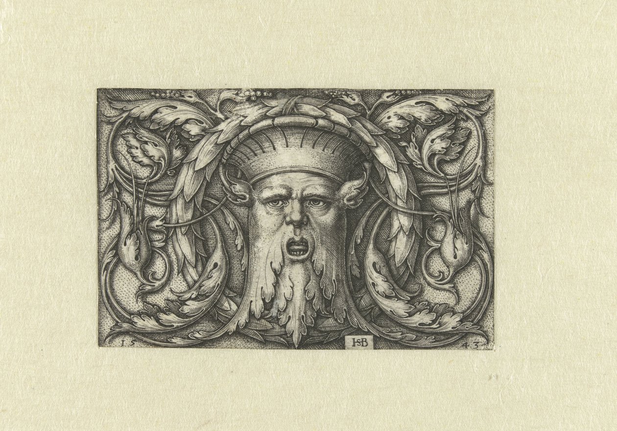Ytdekoration. Mask med en krona av Hans Sebald Beham