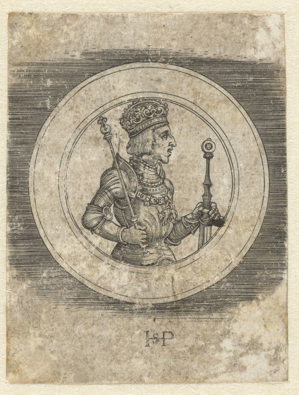 Framsida av medalj med porträtt av kung Ferdinand I av Ungern och Böhmen, halvlångt av Hans Sebald Beham