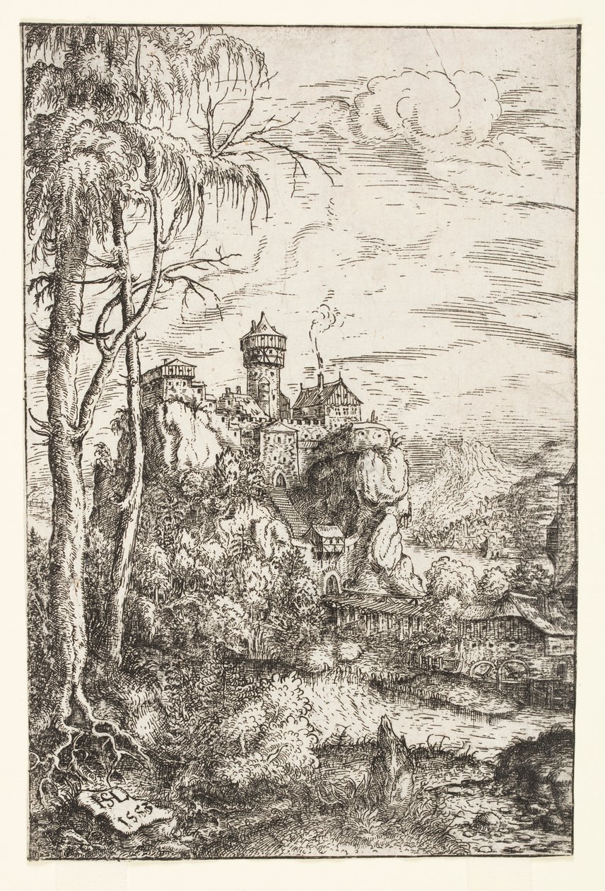 Landskap med slott och bro av Hans Sebald Lautensack