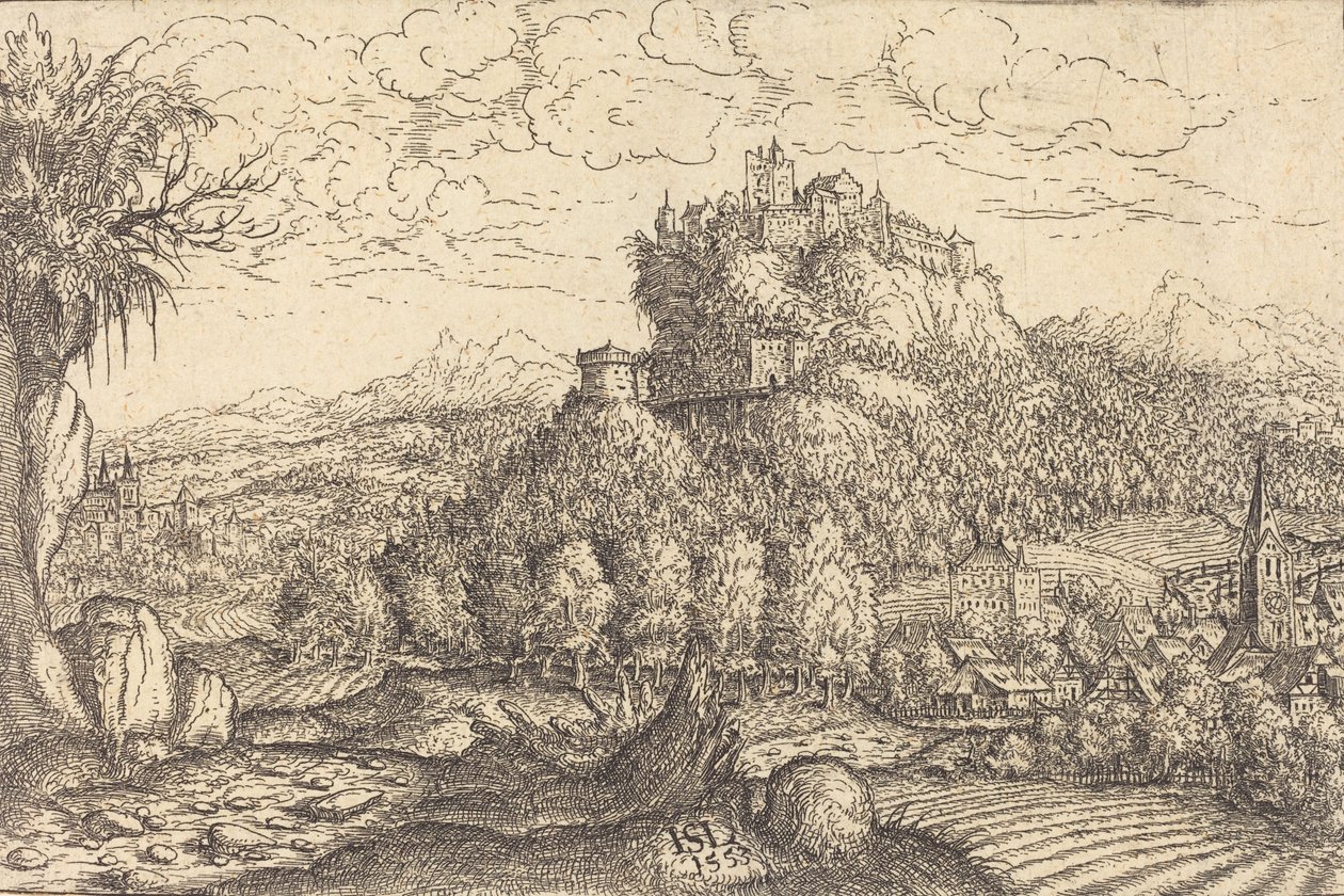 Landskap med ett slott i centrum, 1553. av Hans Sebald Lautensack