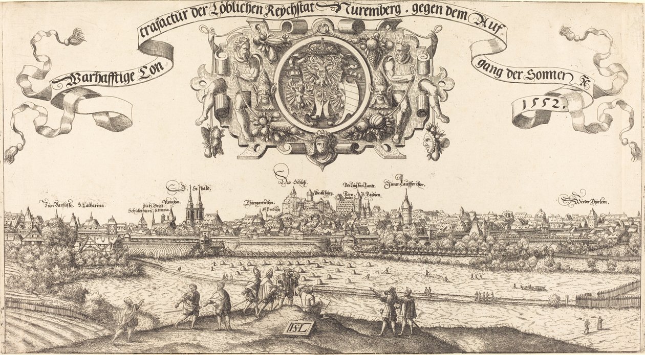 Utsikt över Nürnberg från öster [mittsektion], 1552. av Hans Sebald Lautensack