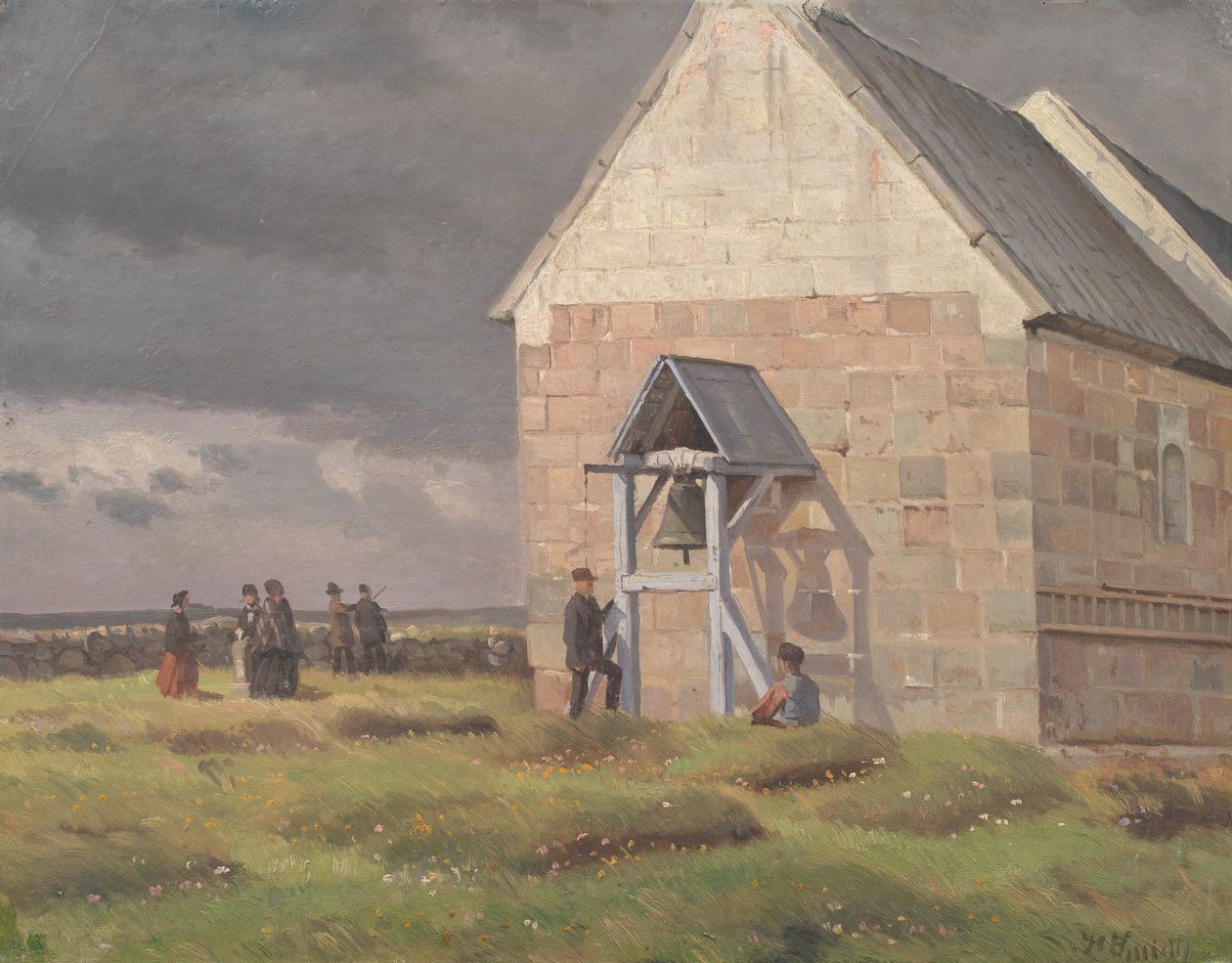 En storm brygger bakom Nørre Vium kyrka, Jylland av Hans Smidth