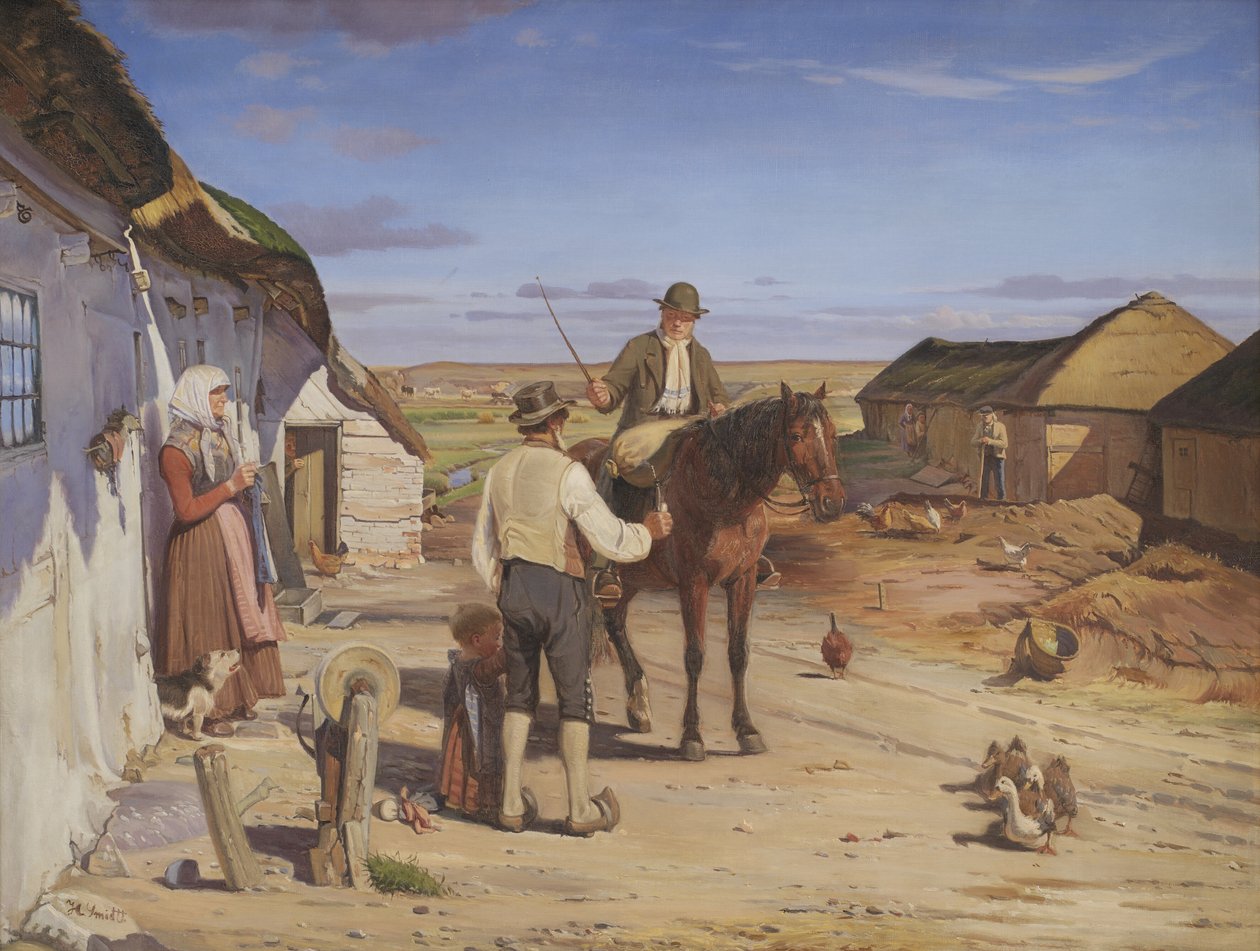 En främling frågar sin väg på en gård på morerna av Hans Smidth