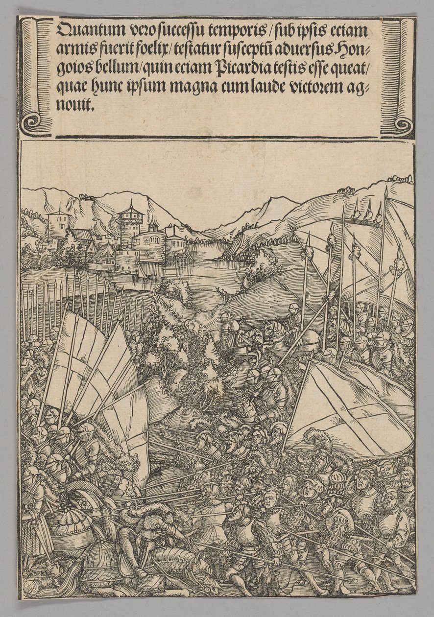 Slaget vid Hainaut, plåt 3 från Historiska scener från kejsar Maximilian I:s liv från triumfbågen av Hans Springinklee
