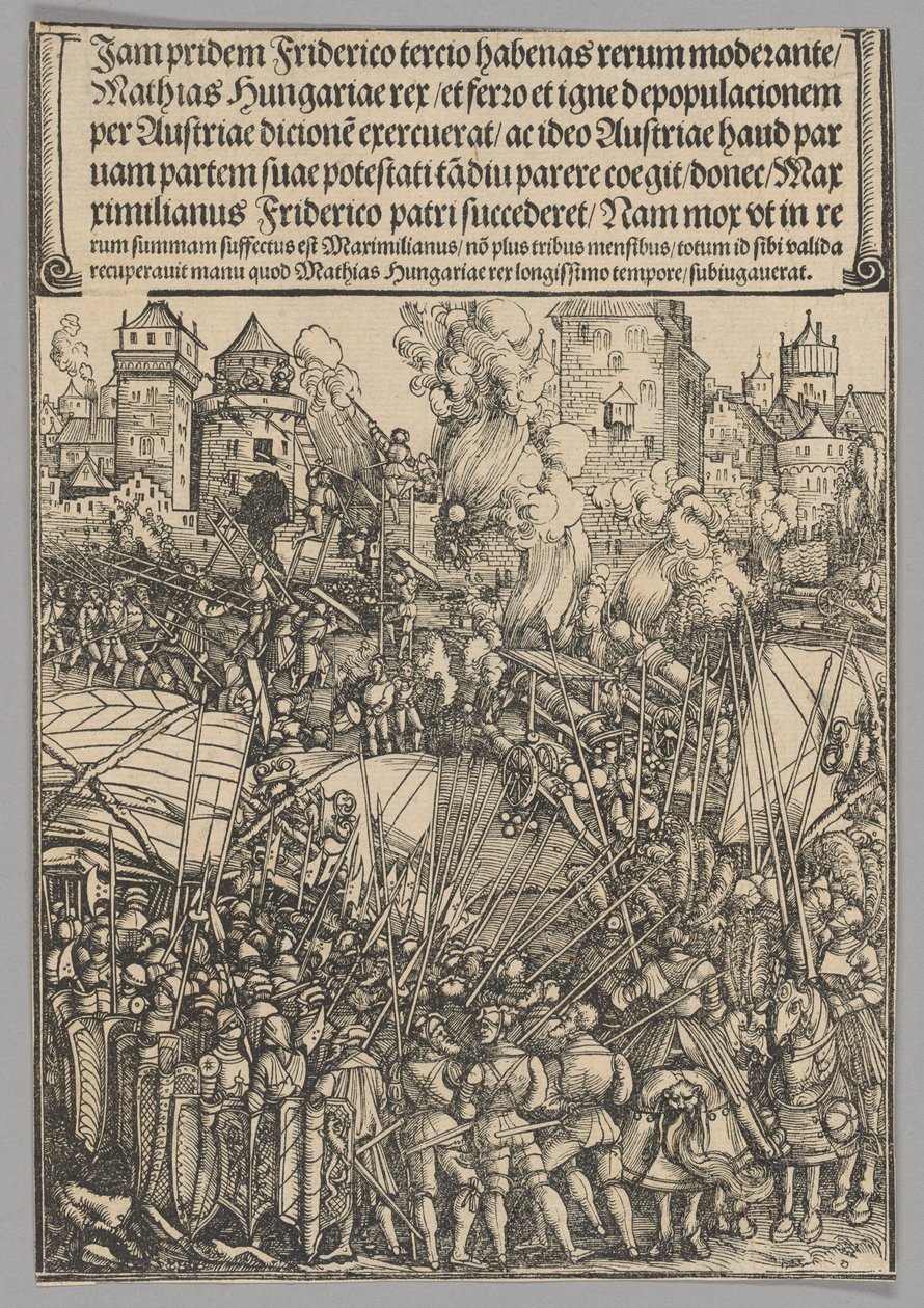 Utvisning av ungrarna, skylt 13 från historiska scener ur kejsar Maximilian I:s liv från triumfbågen av Hans Springinklee