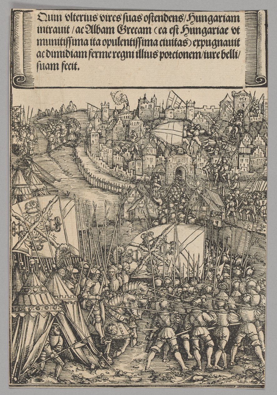 Ungersk kampanj, skylt 14 från historiska scener från kejsar Maximilian I:s liv från triumfbågen av Hans Springinklee