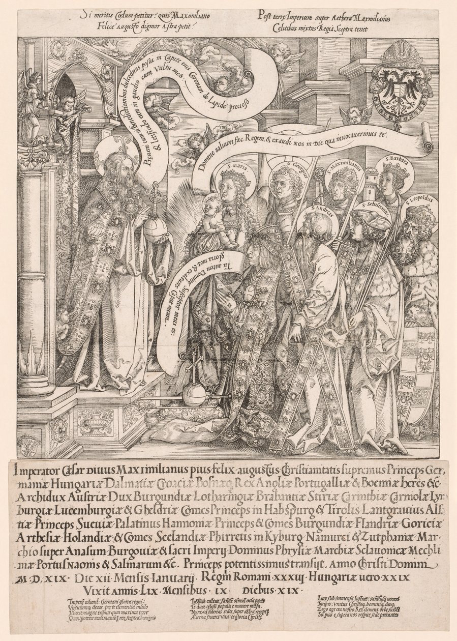 Maximilian presenterad av sina skyddshelgon till den Allsmäktige, 1519. av Hans Springinklee