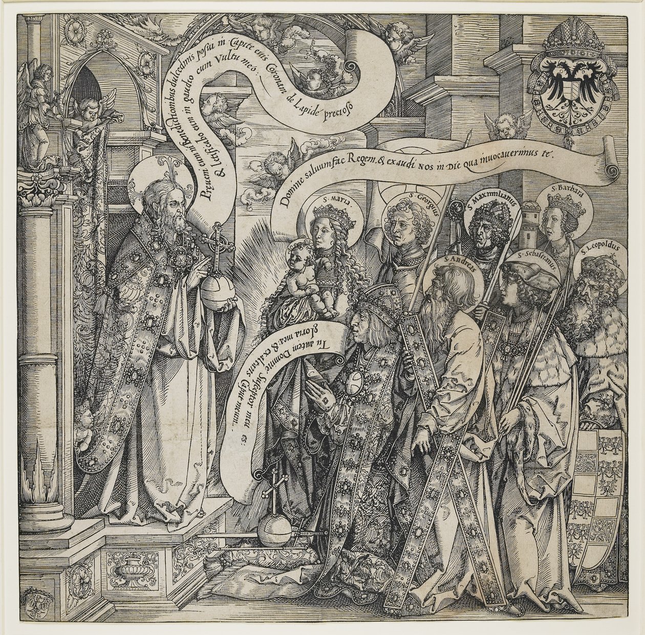 Maximilian presenterad av sina skyddshelgon till den Allsmäktige, 1519 av Hans Springinklee