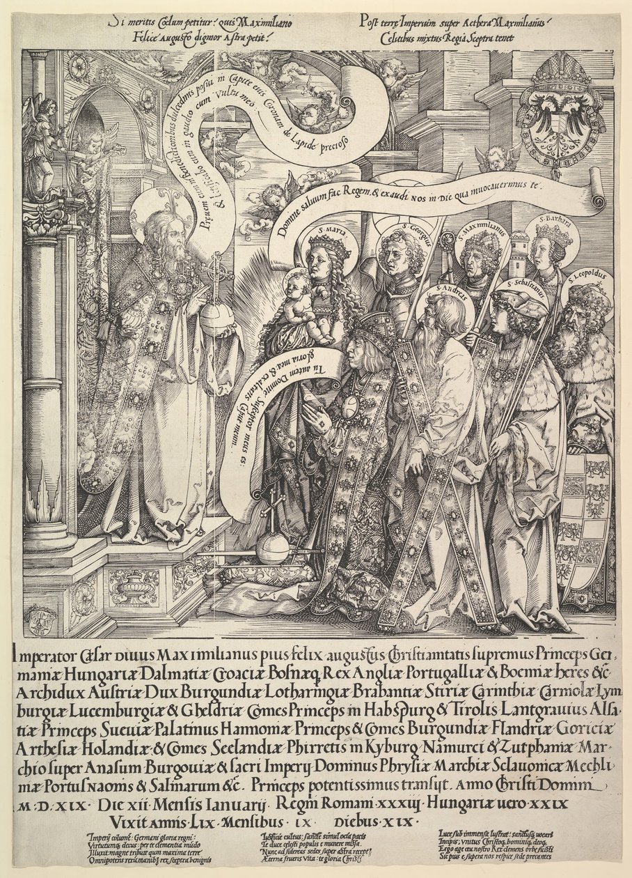 Maximilian presenterad av sina skyddshelgon till den Allsmäktige, 1519. av Hans Springinklee