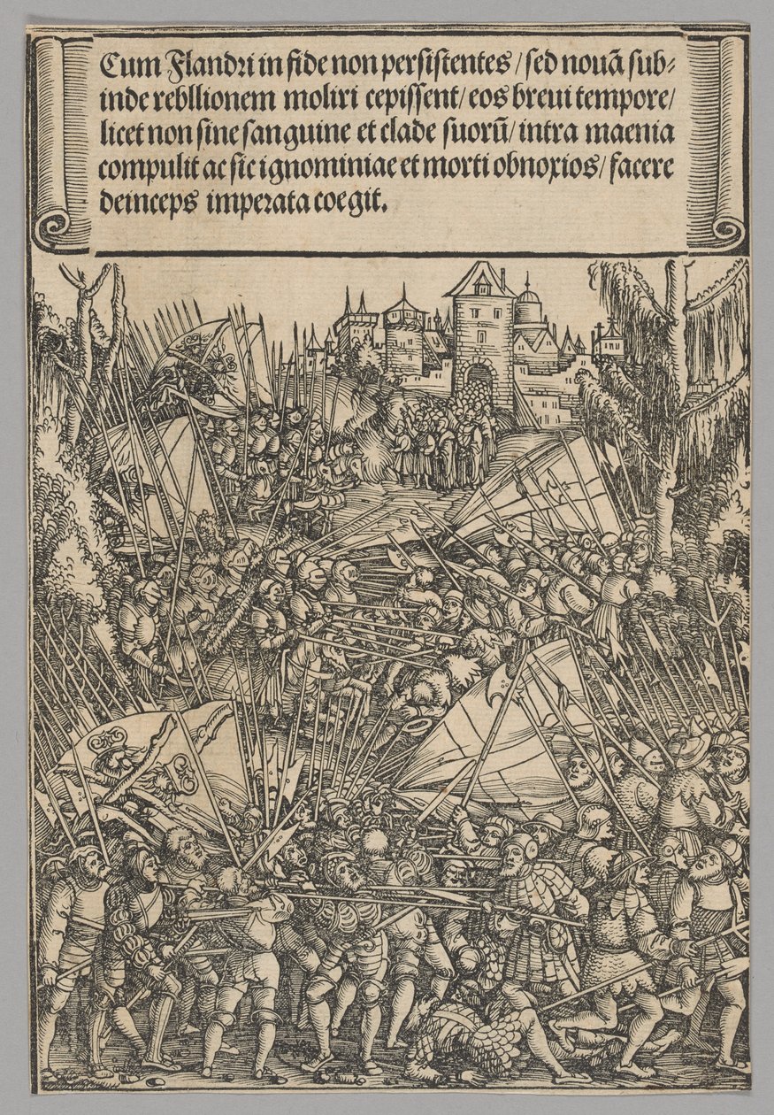 Andra flamländska upproret, skylt 10 från historiska scener från kejsar Maximilian I:s liv från triumfbågen av Hans Springinklee
