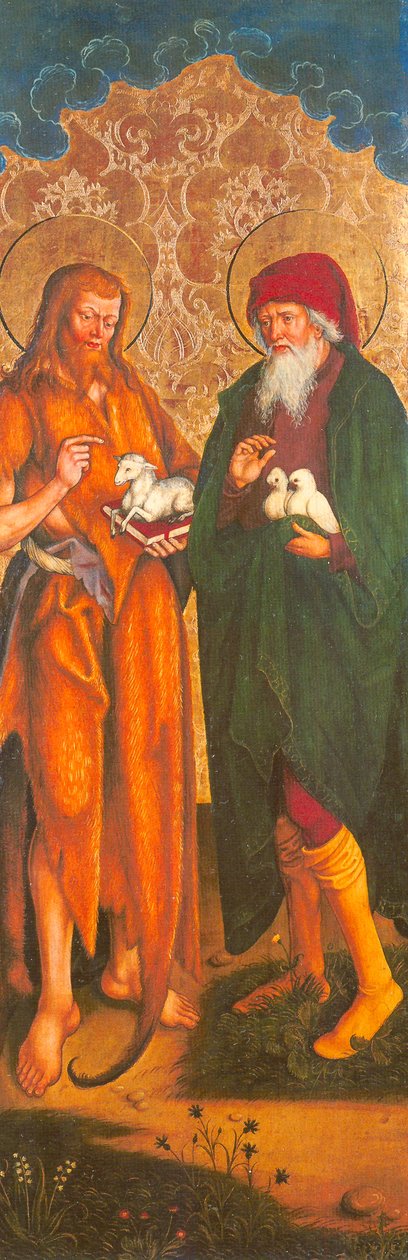 Tyska: Johannes der Täufer und Joachim Johannes Döparen och Joachim - Inzigkofen Altar av Hans und Jakob Strüb