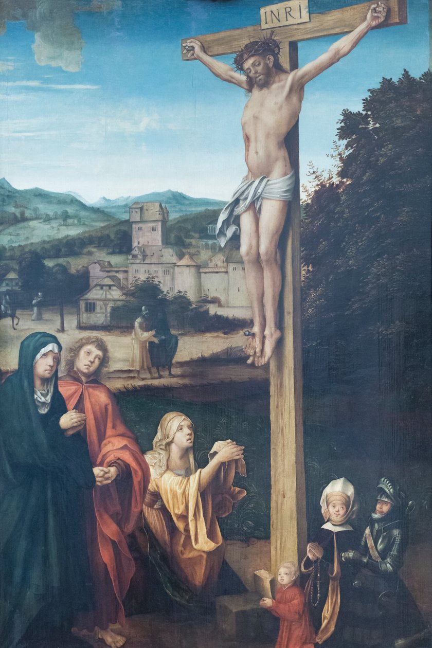 Kristus korsfästes med Maria, Johannes, Maria Magdalena och beskyddare av Hans Suess Kulmbach