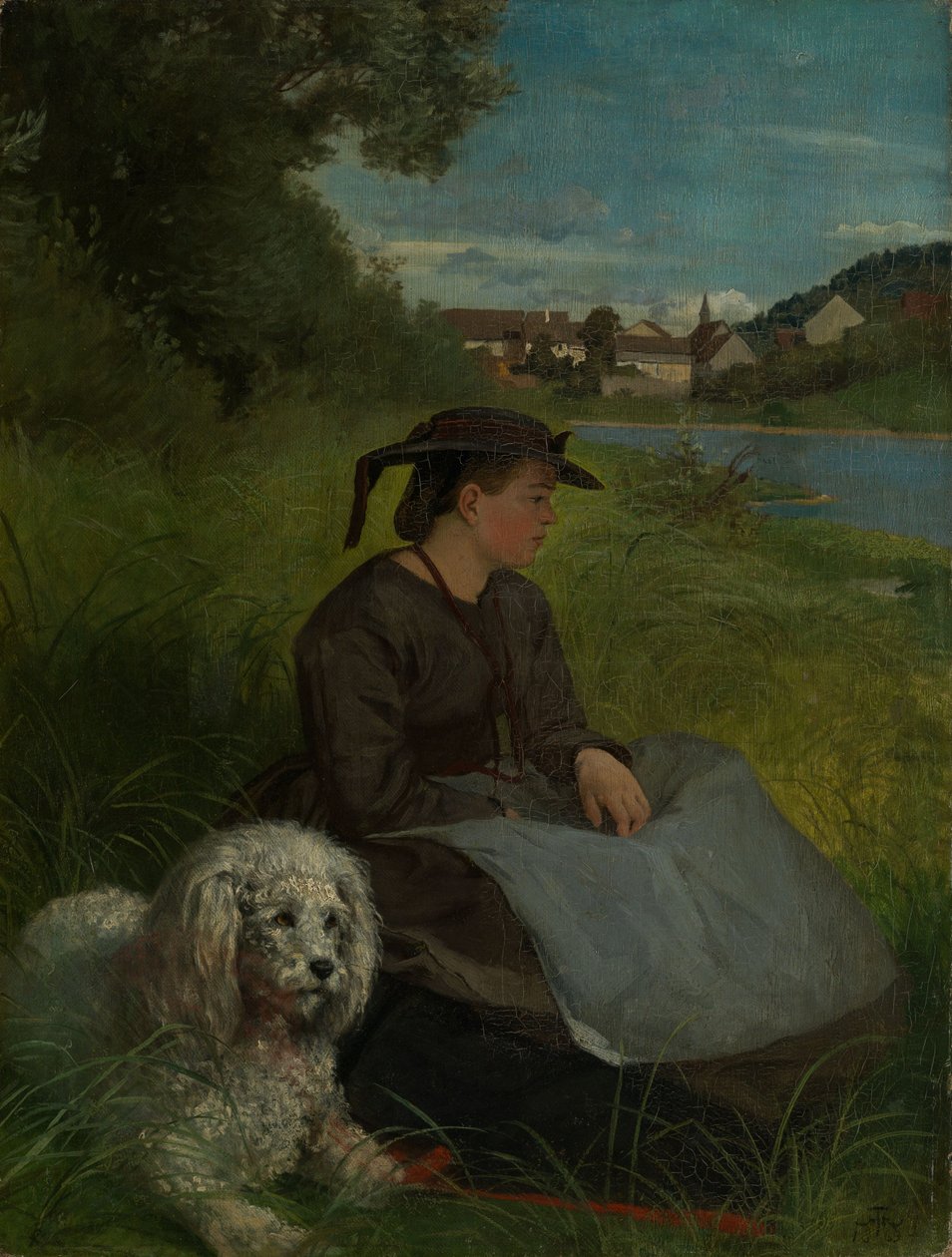 Agathe med en vit hund av Hans Thoma
