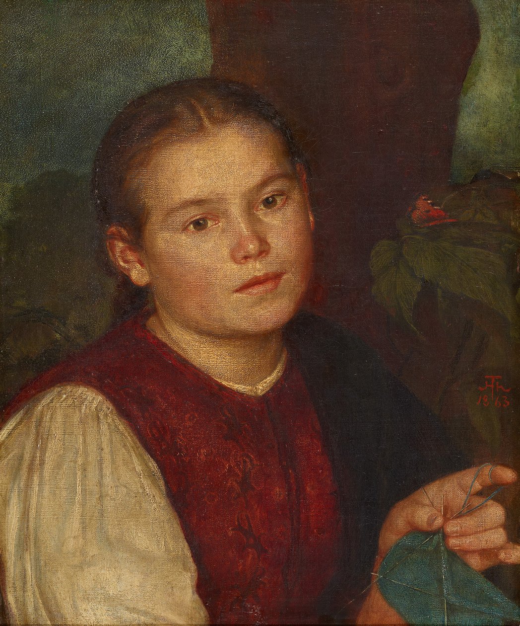 Porträtt av systern Agathe av Hans Thoma
