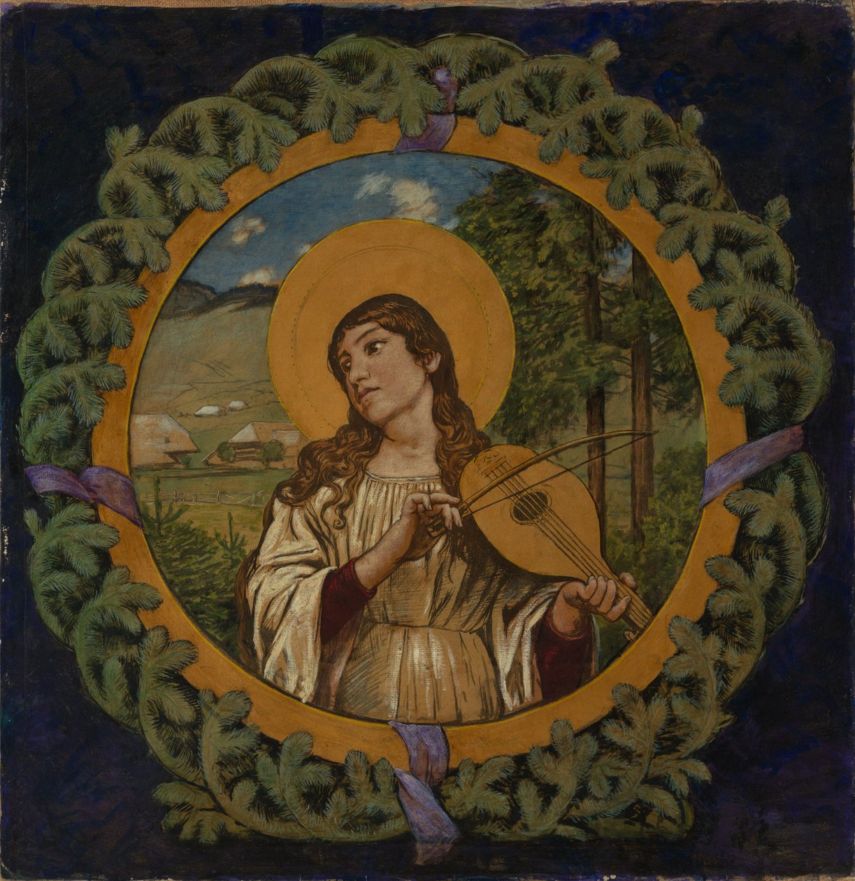 Den heliga Cecilia i en granbukett av Hans Thoma