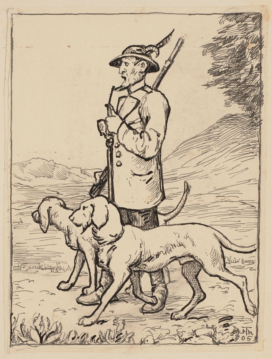 Teckning för läseboken: Jägare av Hans Thoma