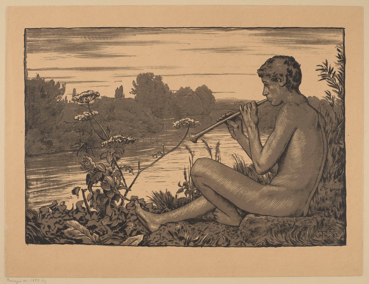 En faun som spelar flöjt av Hans Thoma
