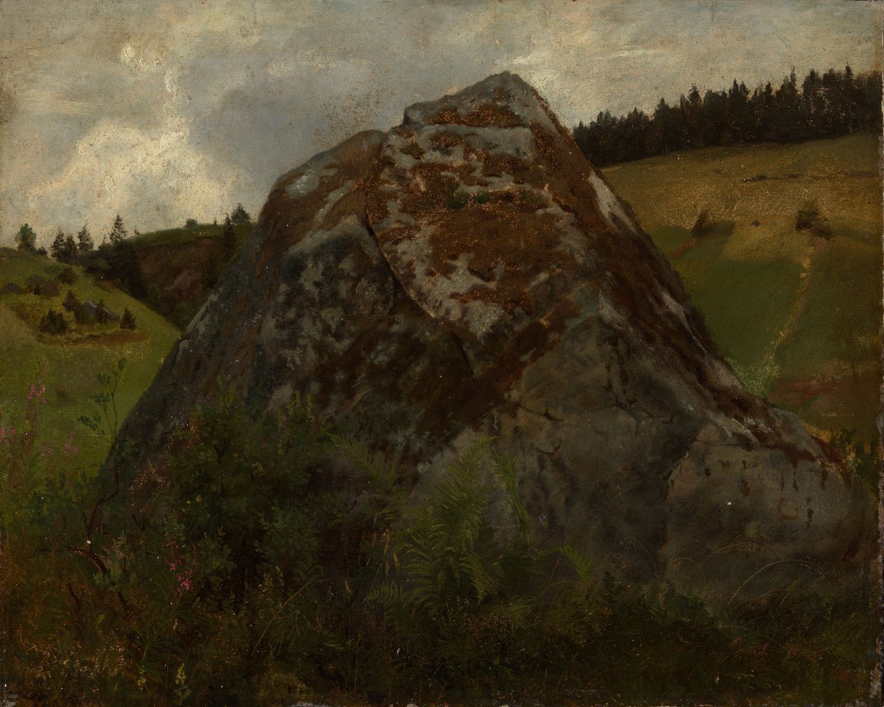 Ett stenblock i en ängsdal av Hans Thoma