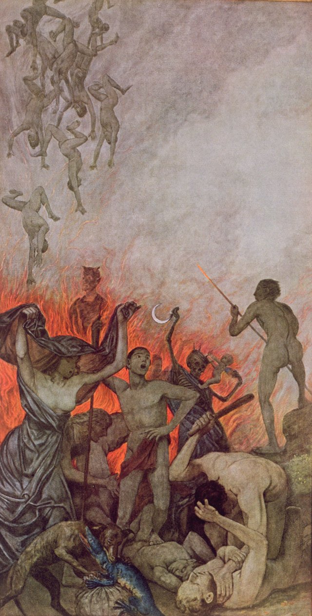 Helvetet, illustration från Festkalender utgiven i Leipzig ca 1910 av Hans Thoma