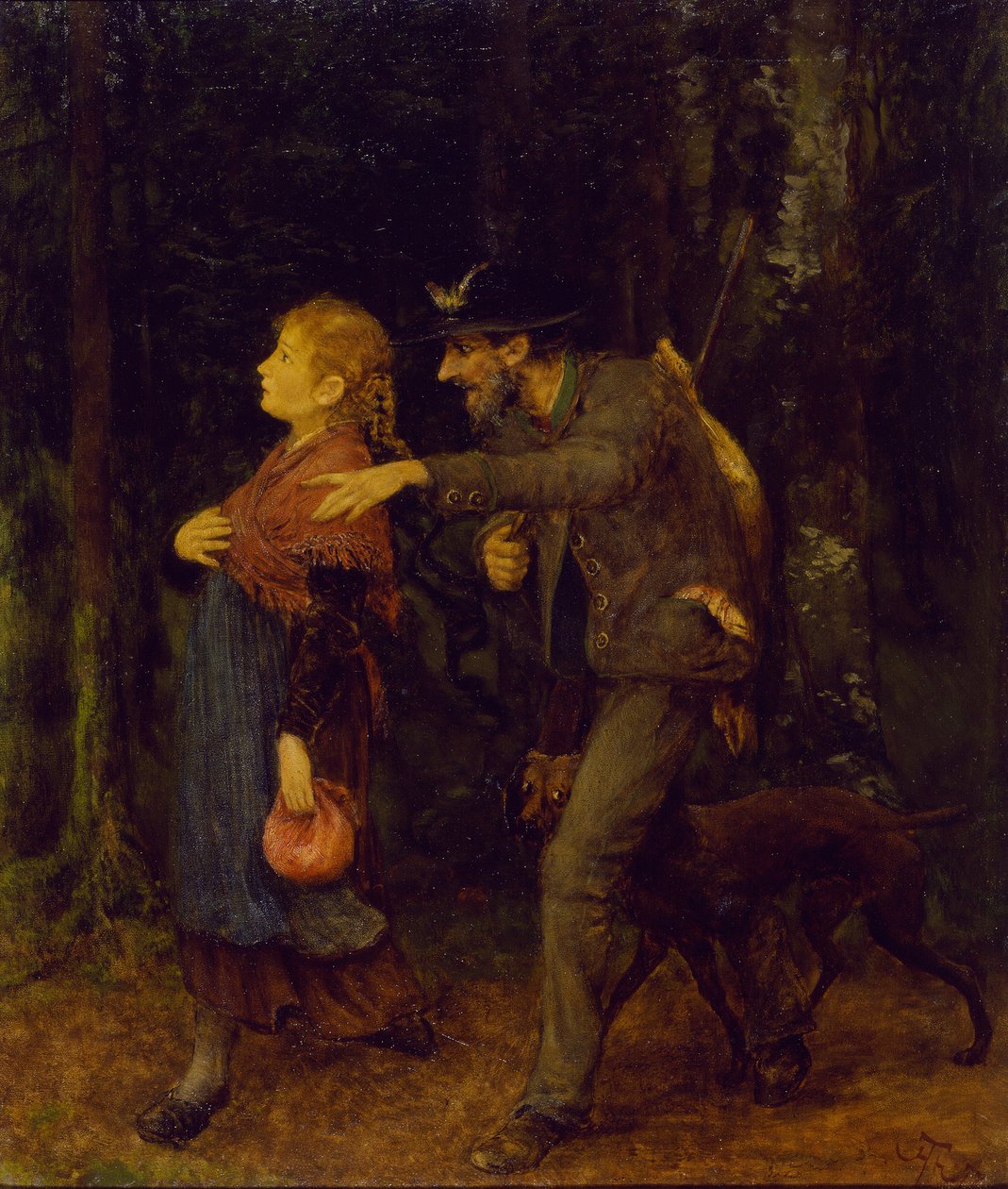 Jägare med hästfot och flicka av Hans Thoma