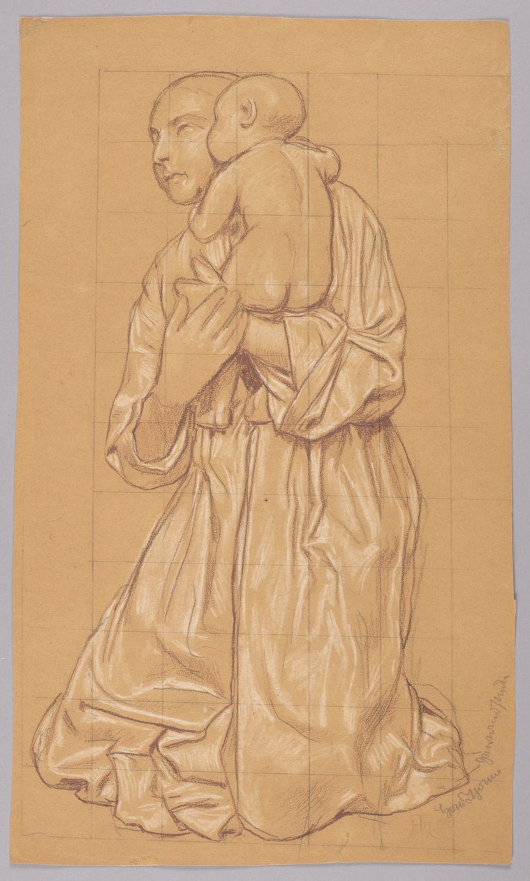 Frau mit Kind auf dem Arm av Hans Thoma