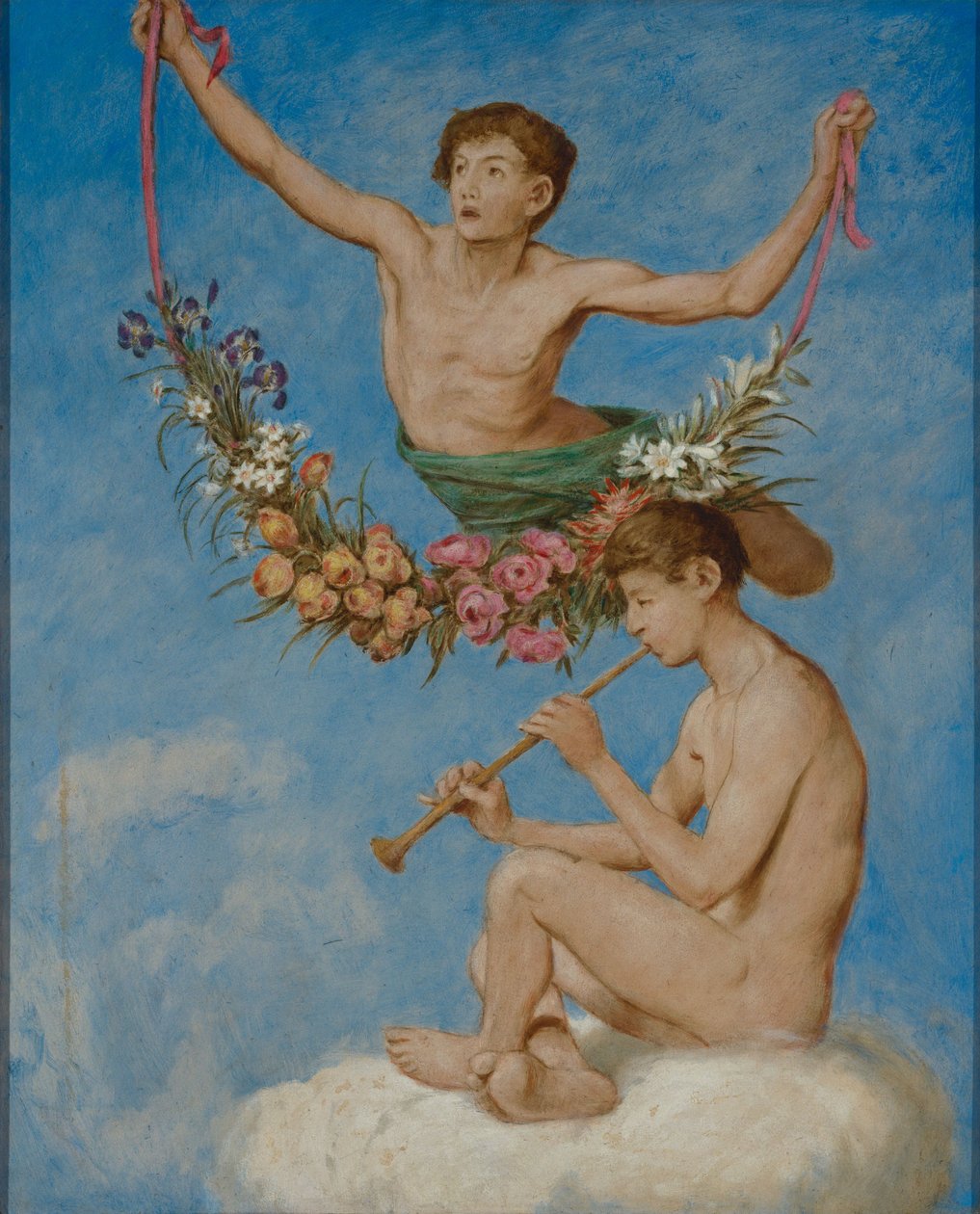 Maj (två unga genier med blommor) av Hans Thoma