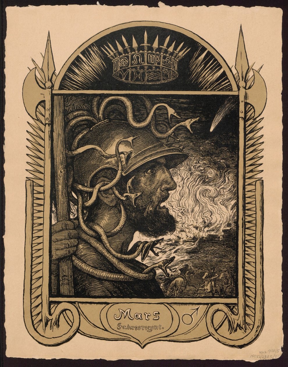 "Mars Jahrersregent". Mars som årets härskare. Skisser till ”Den eviga bildkalendern”, del II (Immerwährender Bilderkalender) av Hans Thoma