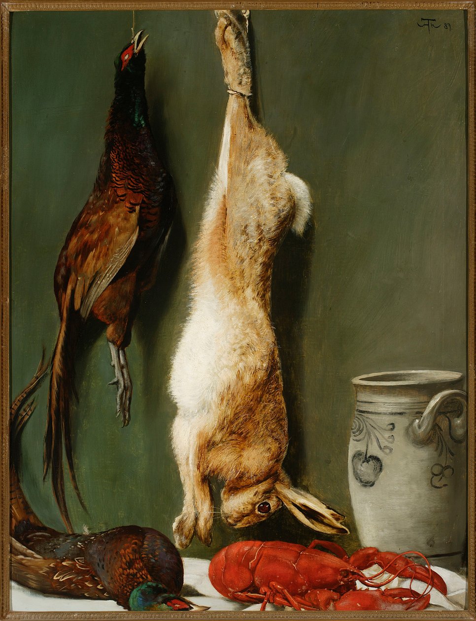Stilleben: hare, fasaner, hummer och kanna av Hans Thoma