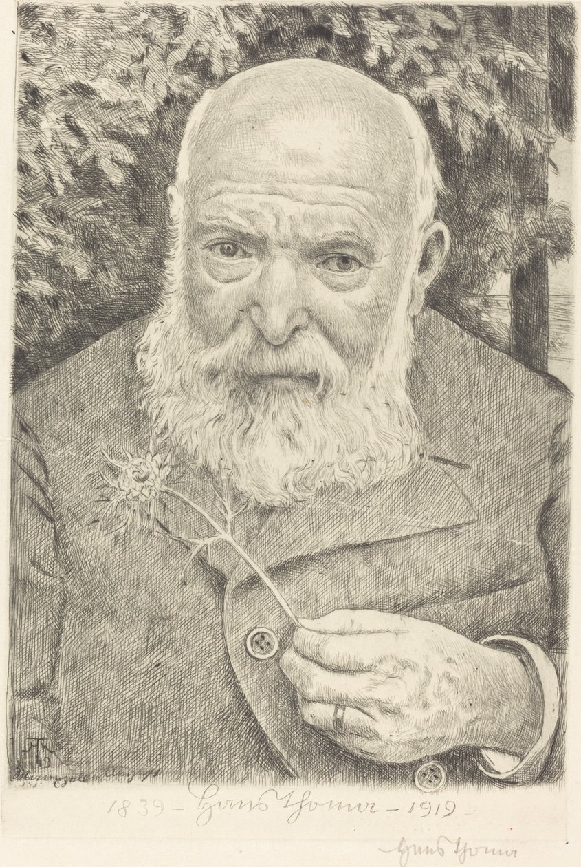 Självporträtt VI med blomma av Hans Thoma