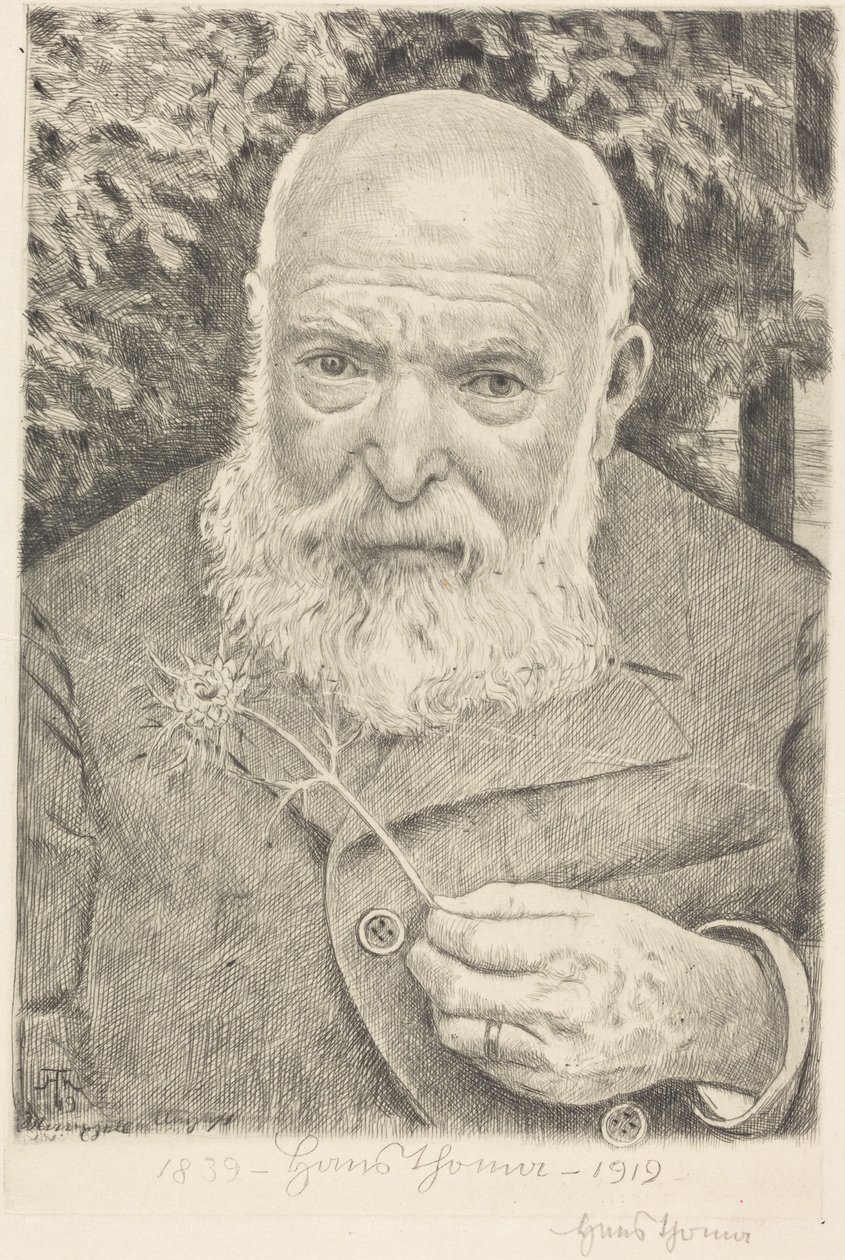 Självporträtt VI med blomma av Hans Thoma