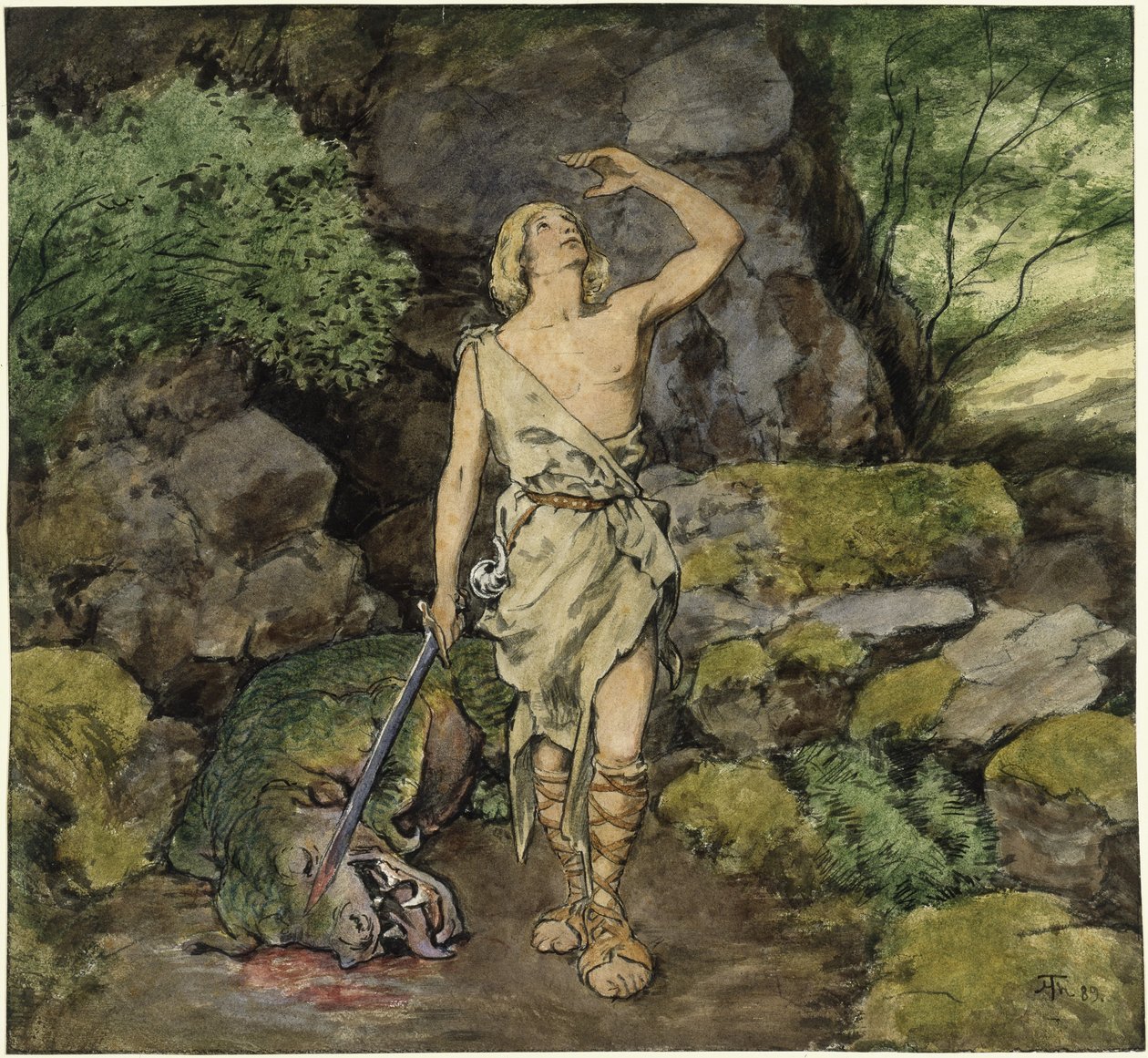 Siegfried med den dräkt han dräpt av Hans Thoma