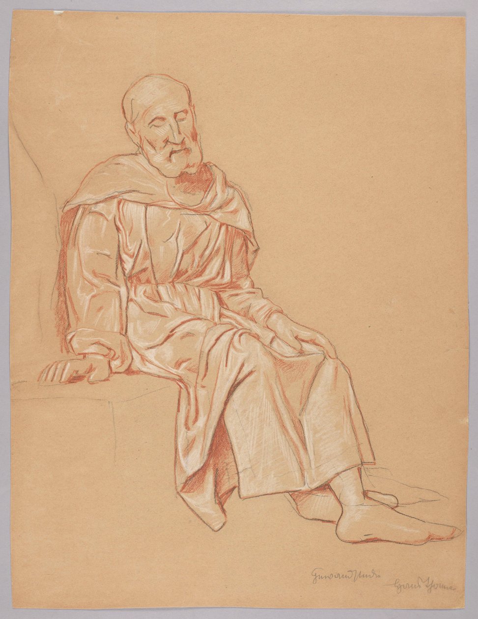 Gammal man sittande på en sten av Hans Thoma