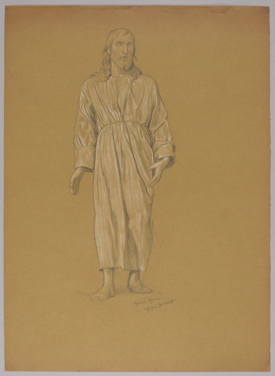 En studie av Kristusgestalten (framsidan och baksidan) av Hans Thoma