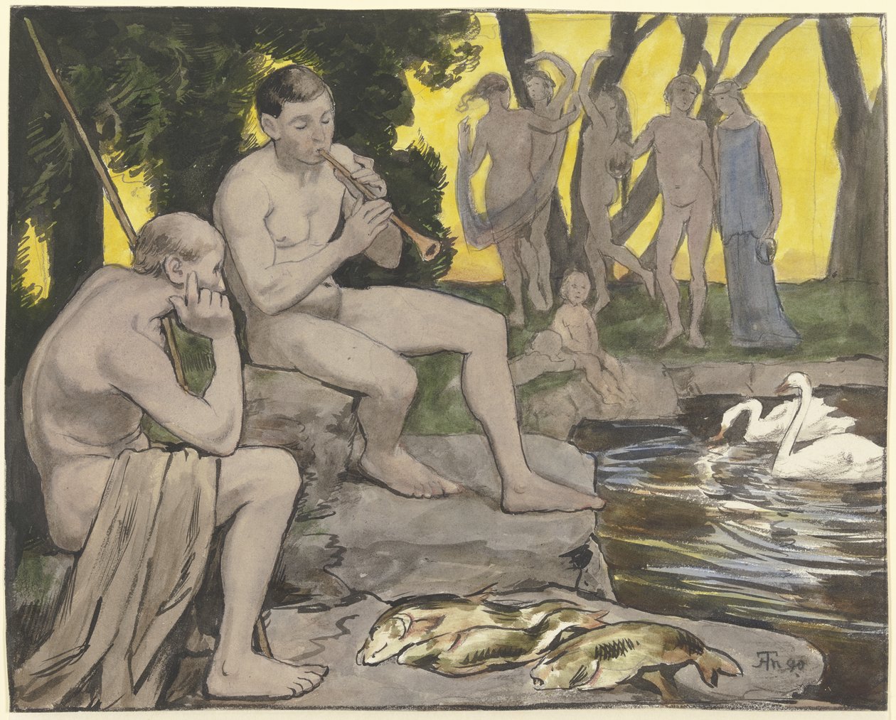 De elyseiska fälten (dansande nymfer) av Hans Thoma