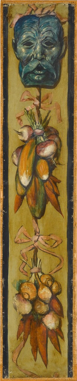 Wandfries aus dem Musiksaal des Hauses Pringsheim, München: Bärtige Maske mit Gemüsebündeln. Rechts von Inv.-Nr. 1917 av Hans Thoma