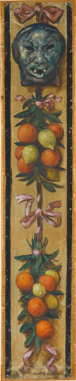 Wandfries aus dem Musiksaal des Hauses Pringsheim, München: Mongolische Maske mit Orangen und Zitronenbündeln av Hans Thoma