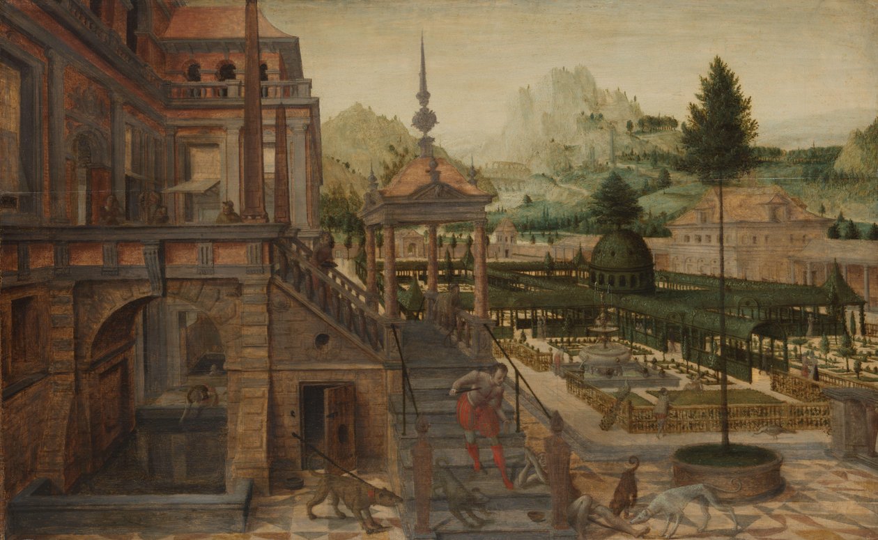 Palace Gardens med fattiga Lazarus i förgrunden av Hans Vredeman de Vries