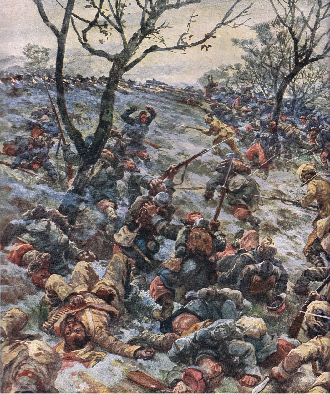Den franska frontlinjens kollaps, från puben The Illustrated History of the World War 1914-1915. av Union Berlagsefellfchaft av Hans W. Schmidt